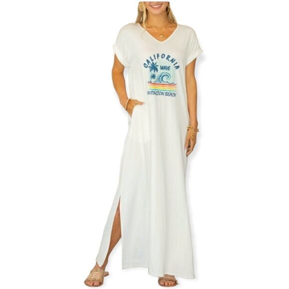 California Huntington beach waves tee dress plus size - Picture 1 of 3